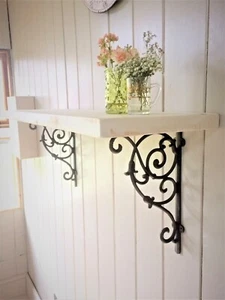 Estante de madera hecho a mano - Soportes de hierro fundido shabby chic contemporáneo moderno - Imagen 1 de 3