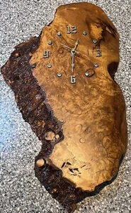 Vintage Folk Art Handmade Myrtle Burl Wood Tree Slab Wall Clock Live Edge Nice! - Picture 1 of 4