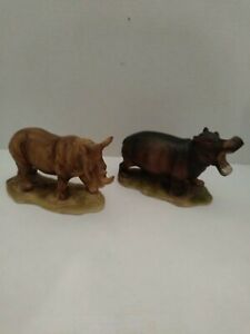 Vintage Hippopotamus & Rhinocerous Porcelain Figurines Japan Hippo Rhino