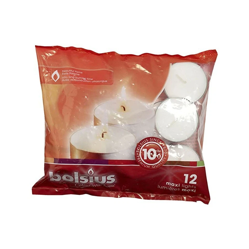 Bolsa de 12 Bolsius Tealights Blancas 10hr Maxi Luz 6cm/2.25in Diámetro Foto 1 de 1