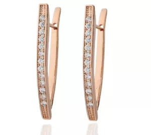 18K REAL ROSE GOLD FILLED LONG HOOP EARRINGS MADE WITH SWAROVSKI CRYSTALS RG41 - Picture 1 of 3