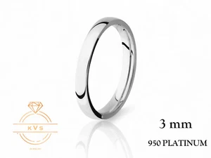 950 Platinum Low Dome 3mm Wedding Band Ring - Comfort Fit Polished Finish - Picture 1 of 9