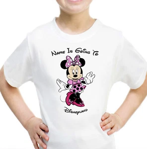 Personalised Pink Minnie Mouse Kids T-shirt YOUR NAME IS GOING TO DISNEYLAND - Picture 1 of 1
