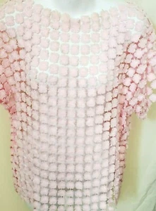 Blusa rosa all'uncinetto floreale maggio e luglio manica corta taglia (M/L) - Foto 1 di 7