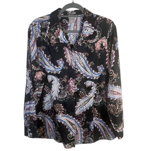 Camisa Chico's No-Iron Negra Paisley Abotonada Manga Larga Algodón Talla 16 18 - Imagen 1 de 6