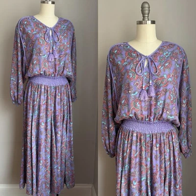 Vintage DIANE FREIS 1980s Vestido Georgette Roxo Festival Boho Cigano P/M - Imagem 1 de 4