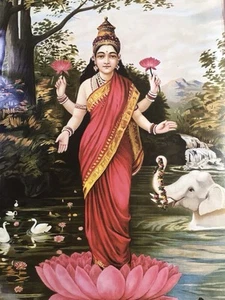 Ravi Varma Print Art India Myth Hindu God Kitsch Reprint Goddess Lakshmi - Picture 1 of 3
