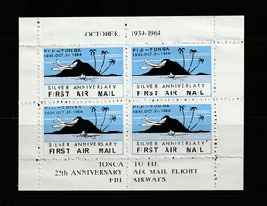Fiji a Tonga 25 Aniversario Correo Aéreo Vuelo Fiji Airways MNH Hoja Souviner - Imagen 1 de 2