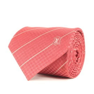 Corbata Louis Vuitton Roja Micro Damier Rayas Patrón LV Logo 100% Seda Italia   Foto 1 de 4