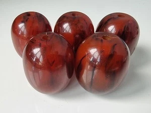 Big 99 grams Antique Faturan Cherry Amber Bakelite Beads Necklace Marble 5 pcs - Picture 1 of 24