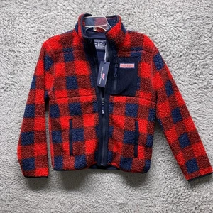 Vineyard Vines Jungen groß hochflorig Super Shep Fleece Büffel kariert rot Pullover - Bild 1 von 11