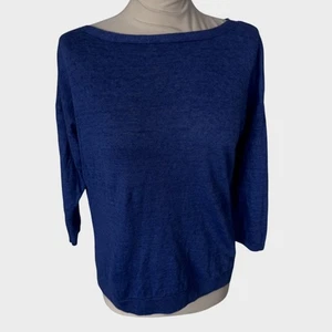 Talbots Petites MP Azul Manga 3/4 100% Lino Top Corbata Escote Trasero - Imagen 1 de 8