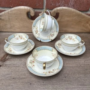 4 NORITAKE Blue Dawn Tea Cups & Saucers OCCUPIED JAPAN - Picture 1 of 18