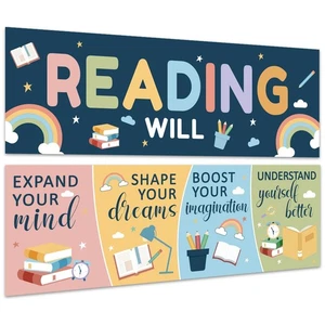 Boho Reading Banner Reading Will Poster for Teachers Students Colorful Boho B... - Picture 1 of 7