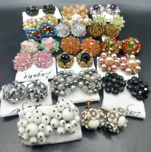 Vintage LOT 19 Cluster Earrings Kramer Vogue Laguna W. Germany Japan PLIUS - Picture 1 of 13