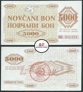 BOSNIEN & HERZEGOWINA | 5000 Dinara | 1992 | S.9g | XF + - Bild 1 von 3