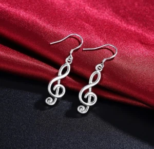Women's Fashion Jewelry Silver Music Note Clef Shaped Drop Earrings 1-207 - Picture 1 of 5