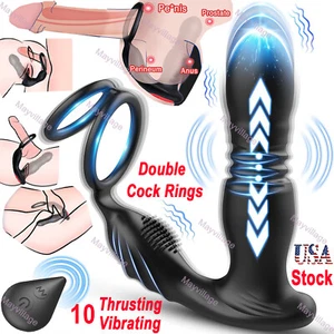 Thrusting Anal Dildo Vibrator Male Prostate Massager Ring Sex Toys for Men Women - Picture 1 of 16