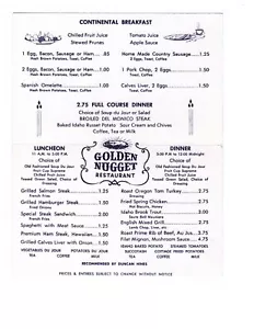 1950'S GOLDEN NUGGET LAS VEGAS MENU 8X10 GLOSSY REPRINT VINTAGE - Picture 1 of 1