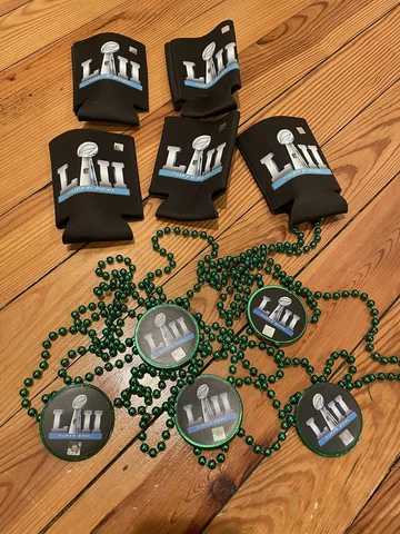 (5) Philadelphia Eagles Beer Coozies & Bead Necklaces NFL Super Bowl LII Cover