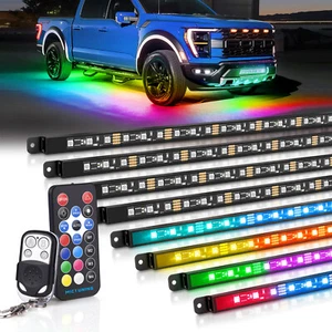 8Pcs RGB+IC LED Car Underglow Light Strip Kits, Underbody Neon Accent Light Bar - Picture 1 of 24