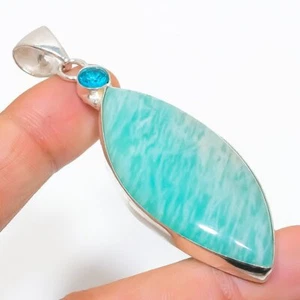 Pendant Amazonite, Blue Topaz Gemstone 925 Sterling Silver Jewelry 2.99" P762 - Picture 1 of 4