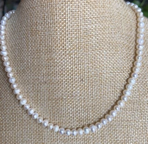 18" 5-6 MM south sea NATURAL WHITE PEARL NECKLACE 14K GOLD CLASP - Picture 1 of 5