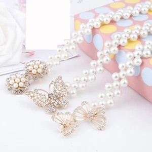 Women Pearl Stretch Waist Belt Crystal Waistband Dress Decor Waistband Skinny ⇗ - Picture 1 of 41