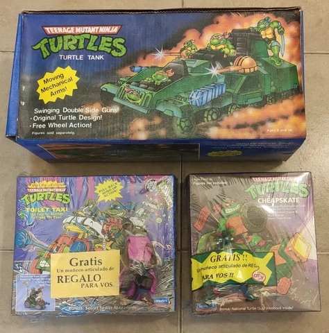 TMNT Cheapskate + Toilet Taxi + argentinian Turtle Tank - Playmates sealed Cover