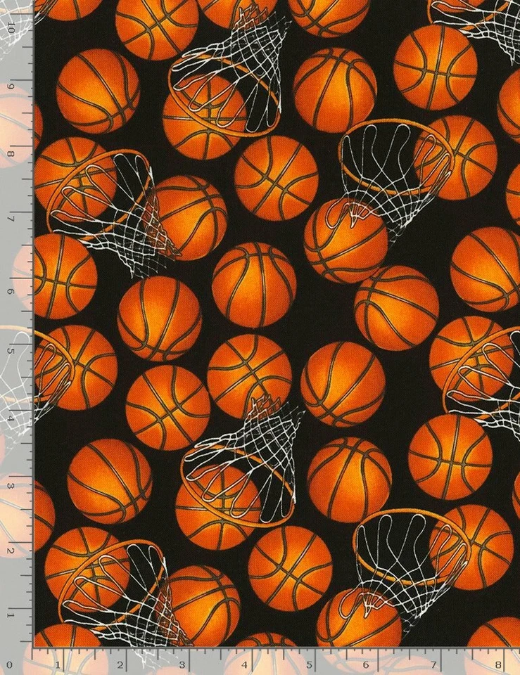 Timeless Treasures Fabrics Basketball and Hoops Cotton Fabric Black 1y X44"w
