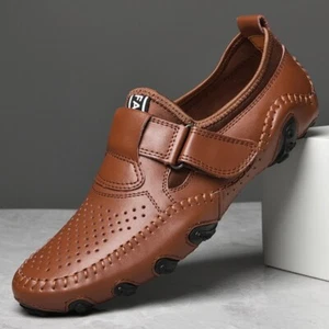 Genuine Leather Men Casual Shoes Loafers Breathable Driving Sneakers Moccasins - Picture 1 of 21