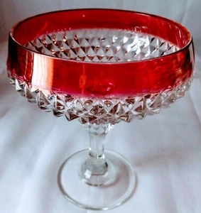 Vintage Indiana Glass Compote Candy Dish With Cranberry Rim #D. IL#2 - Picture 1 of 6