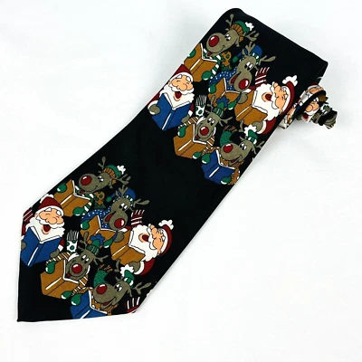 Vintage Graziano Christmas Singing Santa and Reindeer Holiday Necktie - Image 1 of 4