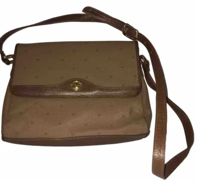 Bolso Bandolera Boho De Colección Monet NY Londres París Recubierto Marrón Lona Cuero Solapa Foto 1 de 4