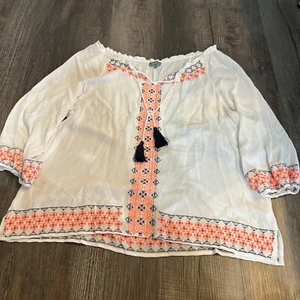 wit & wisdom womens Beach Vacation size XL blouse With Tassels Boho EUC - Picture 1 of 5