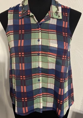 Jr  Plaid Blouse Top Small Bling  NWT $45 - Image 1 of 4