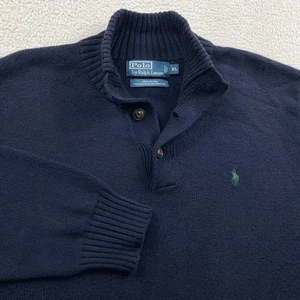 Vintage Polo by Ralph Lauren Strickpullover Herren XL dunkelblau 1/4 Knopf Baumwolle - Bild 1 von 9