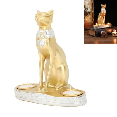 Égypte Ancienne Statue Chat Bougeoir Travail De Main Créativité Chandelier OB - Photo 1/4