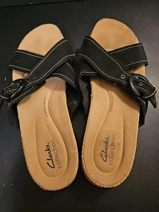 Sandales Clarks Reileigh May femme 11 M noir nubuck slide - Photo 1/8