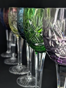 Set 6 Calici Vino Vintage Ajka Cristallo Multicolore Taglio a Chiaro Altezza 7,5" - Foto 1 di 10
