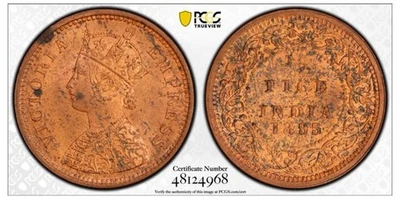 1895 C INDIA BRITISH 1/2 PICE COPPER PCGS MS63RB - Image 1 of 4