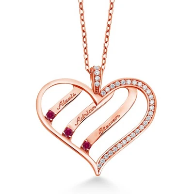 Colgante de plata chapado en oro rosa de 18 quilates rubí creado rojo redondo de 0,41 quilates con cadena Foto 1 de 3