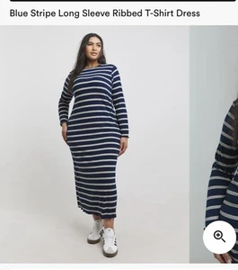 Simply Be Blue And White Stripe MIDI Dress Size 18 - Picture 1 of 3