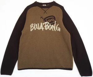 Suéter de lana tejido con logotipo grande marrón Billabong vintage para hombre L - Imagen 1 de 9