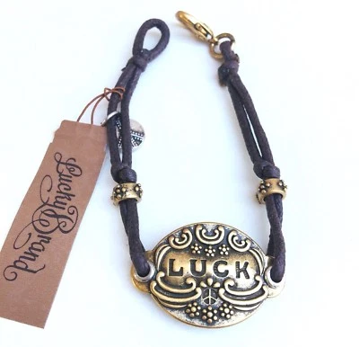 Pulsera antigua de cuero chapada en cobre Lucky Brand. Longitud 7,5"" Foto 1 de 4