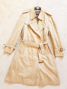 Burberry Men Vintage Beige Cotton Blend Haymarket Trench MAC Coat UK 48 Small - Picture 1 of 14