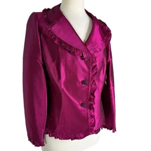 NWT Rickie Freeman for Teri Jon Raw Silk Jacket Blazer Magenta Size 12 - Picture 1 of 13