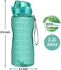 Motivational Water Bottle BPA Free 2.2L/64oz Jug with Straw and Time Tracker Gym