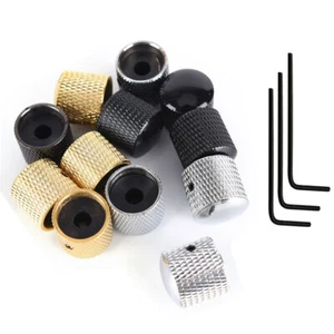 4-Pack Metal Dome Knobs - Chrome Knurled Barrel - Silver Gold Top Guitar Control - Picture 1 of 15