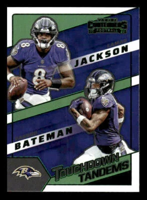 2022 Panini Contenders #TDT-LJA Lamar Jackson / Rashod Bateman GREEN Ravens - Image 1 of 2